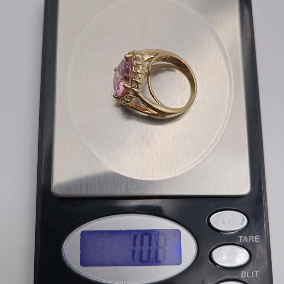 Size 8 Gold Plated Sterling Silver Pink Cubic Zirconia Gem Ring A3522 - Picture 9 of 9